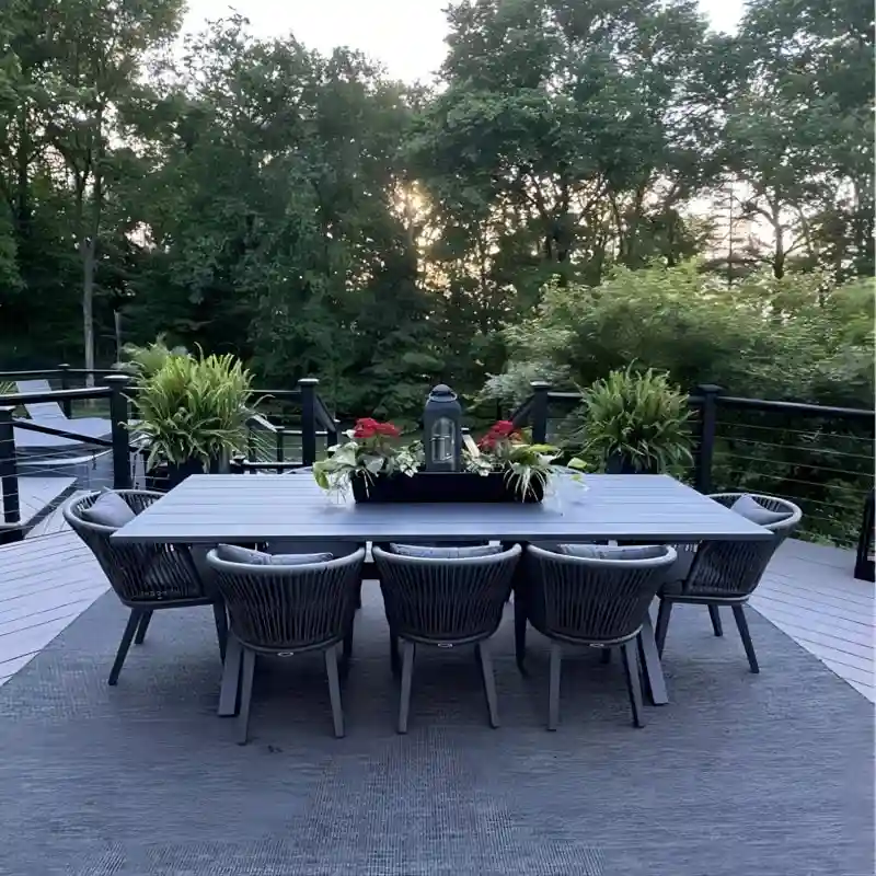 PURPLE LEAF 7-11 Patio Dining Set, Aluminum Frame Table, Wicker Chairs