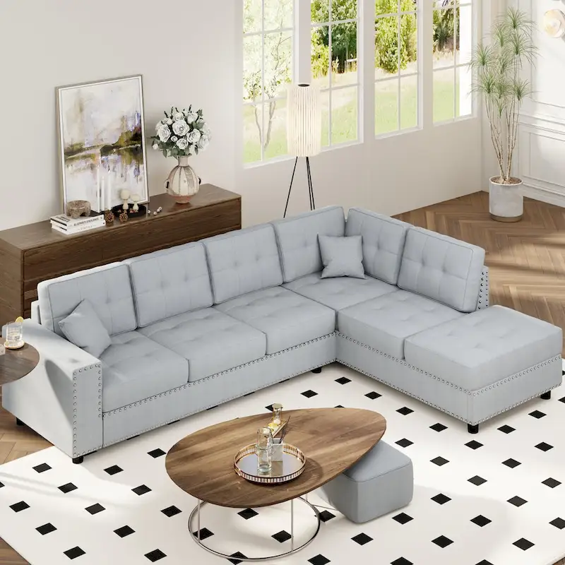Linen L-shaped Modular Sectional Sofa with Cushions