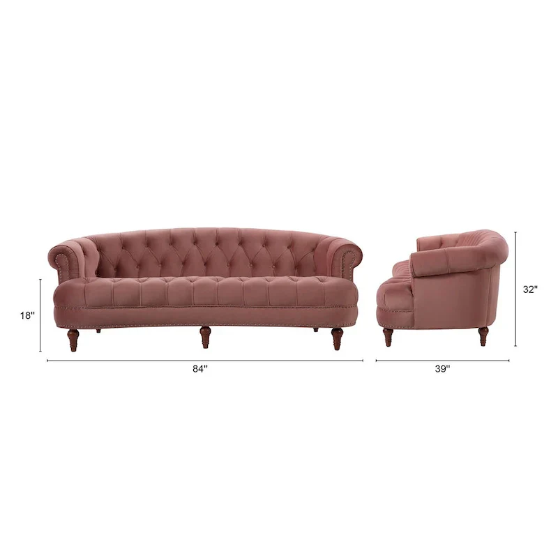 La Rosa 84 Mid-Century Modern Velvet Upholstered Chesterfield Tufted Sofa