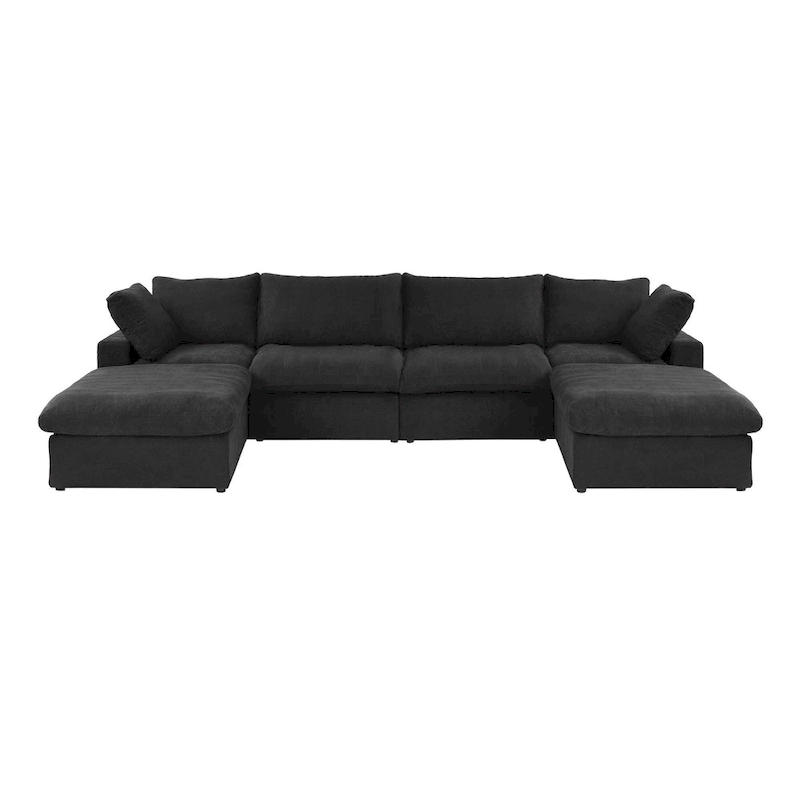 Large U-Shape Linen Reversible Modular Seating Component Sectional with 2 Ottoman