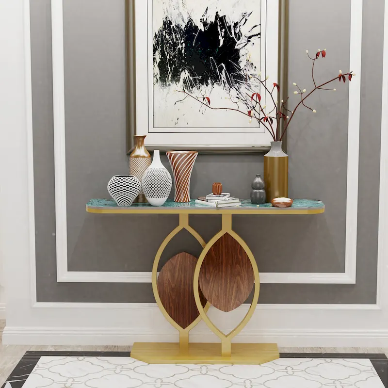 48 Modern Console Marble Table with Gold Base Entryway Living Room - 48x12x31