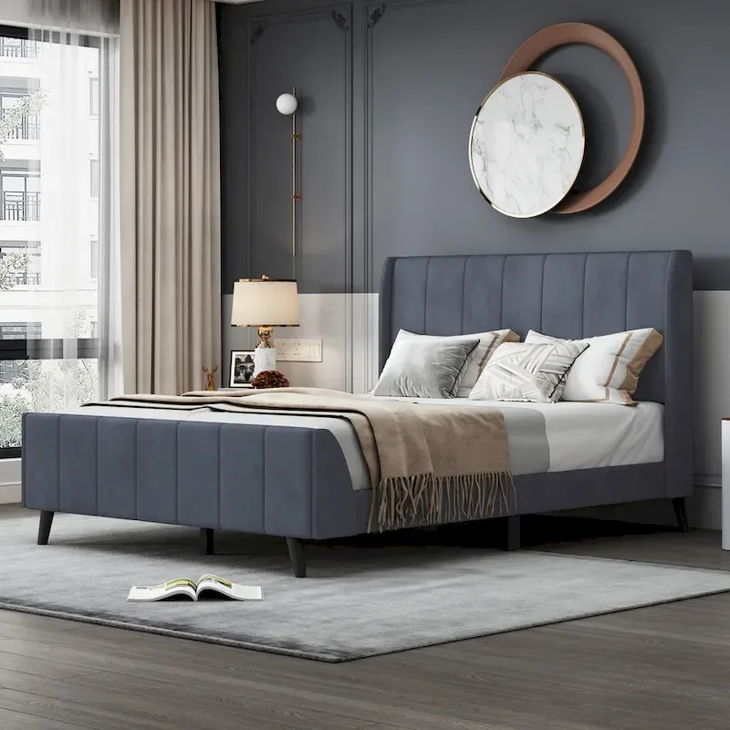 Full Size Upholstered Platform Bed, Velvet