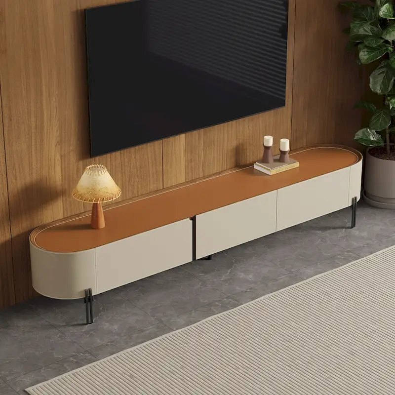 86.6   Leather TV Stand, Modern Entertainment Center with 3 Drawers