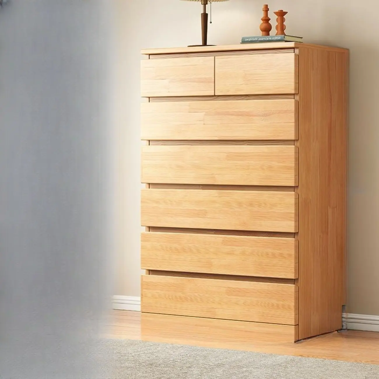 Modern Natural Wood Gloss Surface Dresser with 8-Drawers