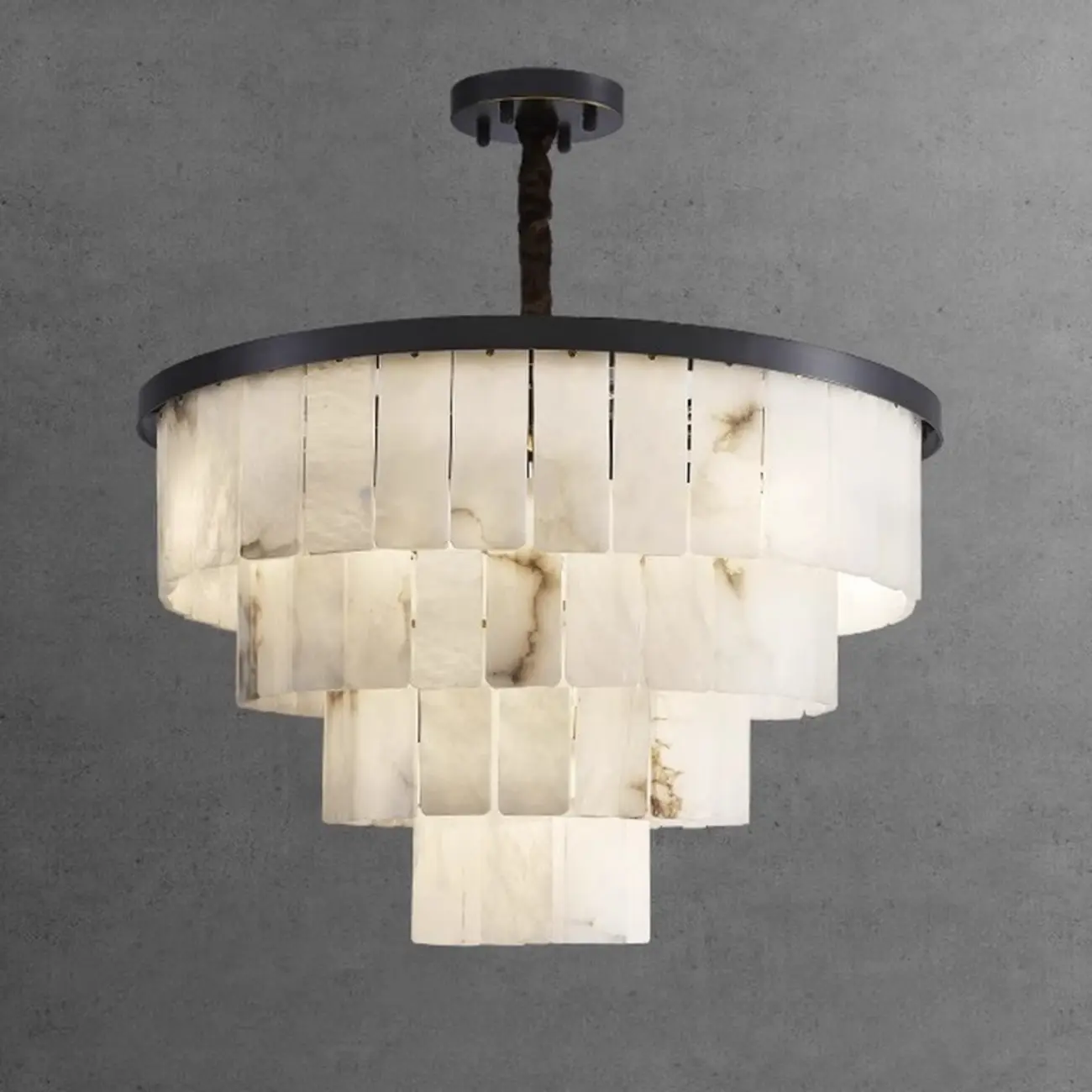 White Stone Geometric Tiered Crystal Chain Chandelier