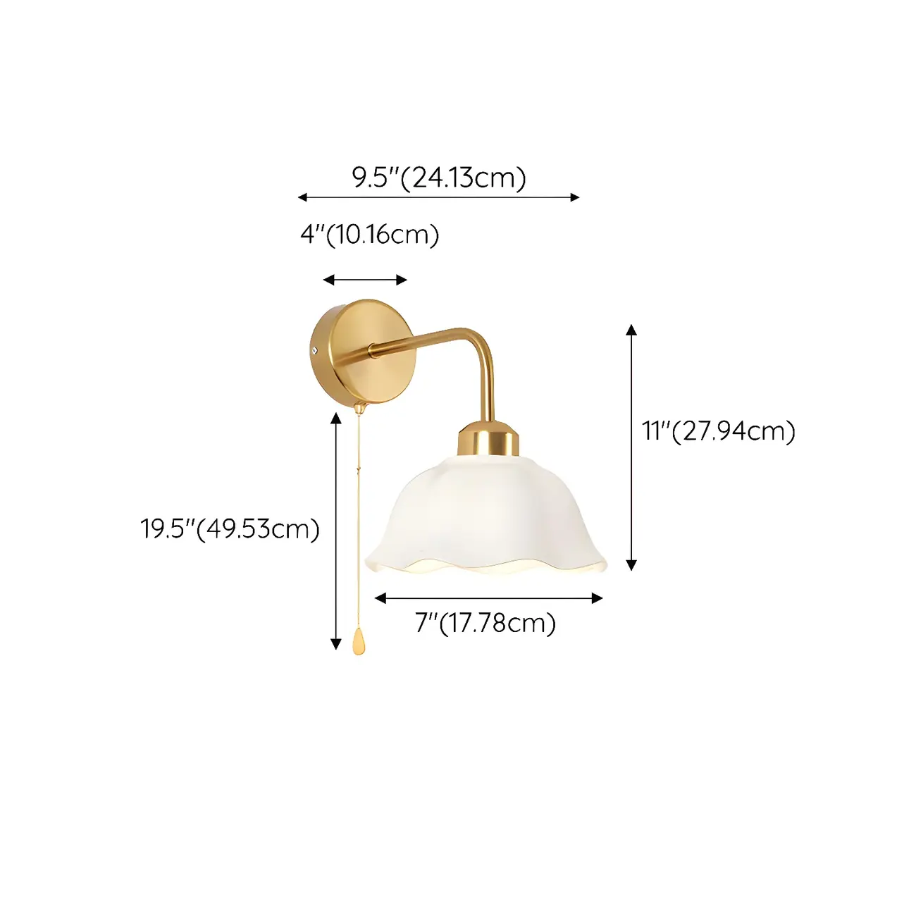 Modern Gold White Ceramic Pull Chain Wall Sconce