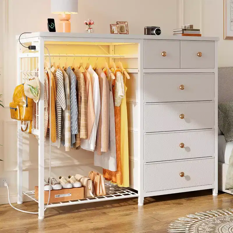 Dresser with 6 Drawers, Storage Tower, Organizer Unit, Fabric Dresser for Bedroom, Hallway, Entryway, Closets, White