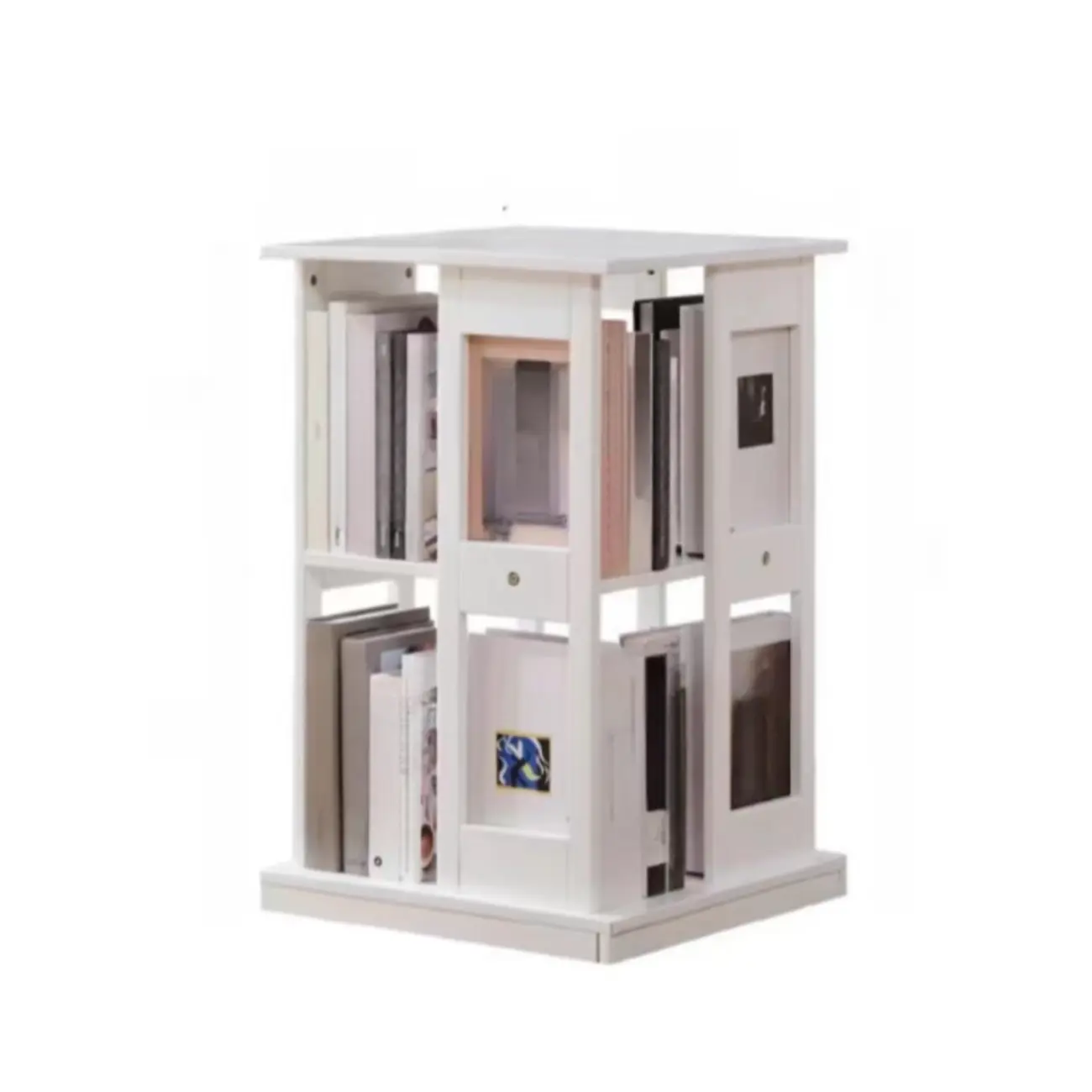 Walnut Tall Wood Multi-Cube Corner Bookshelf with Open Back