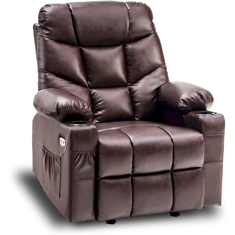 MCombo Manual Glider Rocker Recliner Chair with USB Ports, Faux Leather 8002