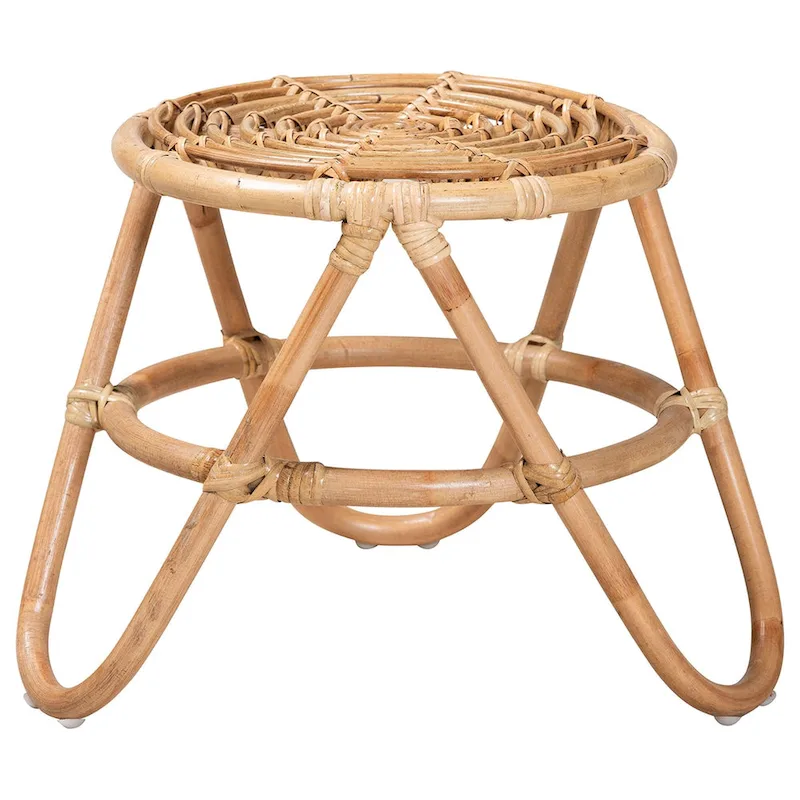 Modern Bohemian Natural Brown Rattan End Table