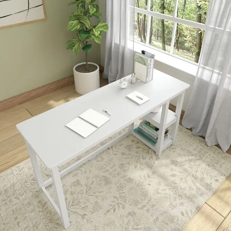 Plank and Beam Desk with Bookshelves