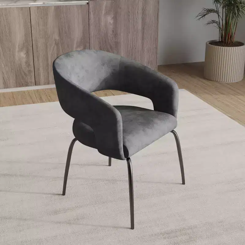 LeisureMod Dining Chair Upholstered in Velvet/Leather with Open Curved Backrest and Powder-Coated Iron Legs Gavin Collection Set of 2