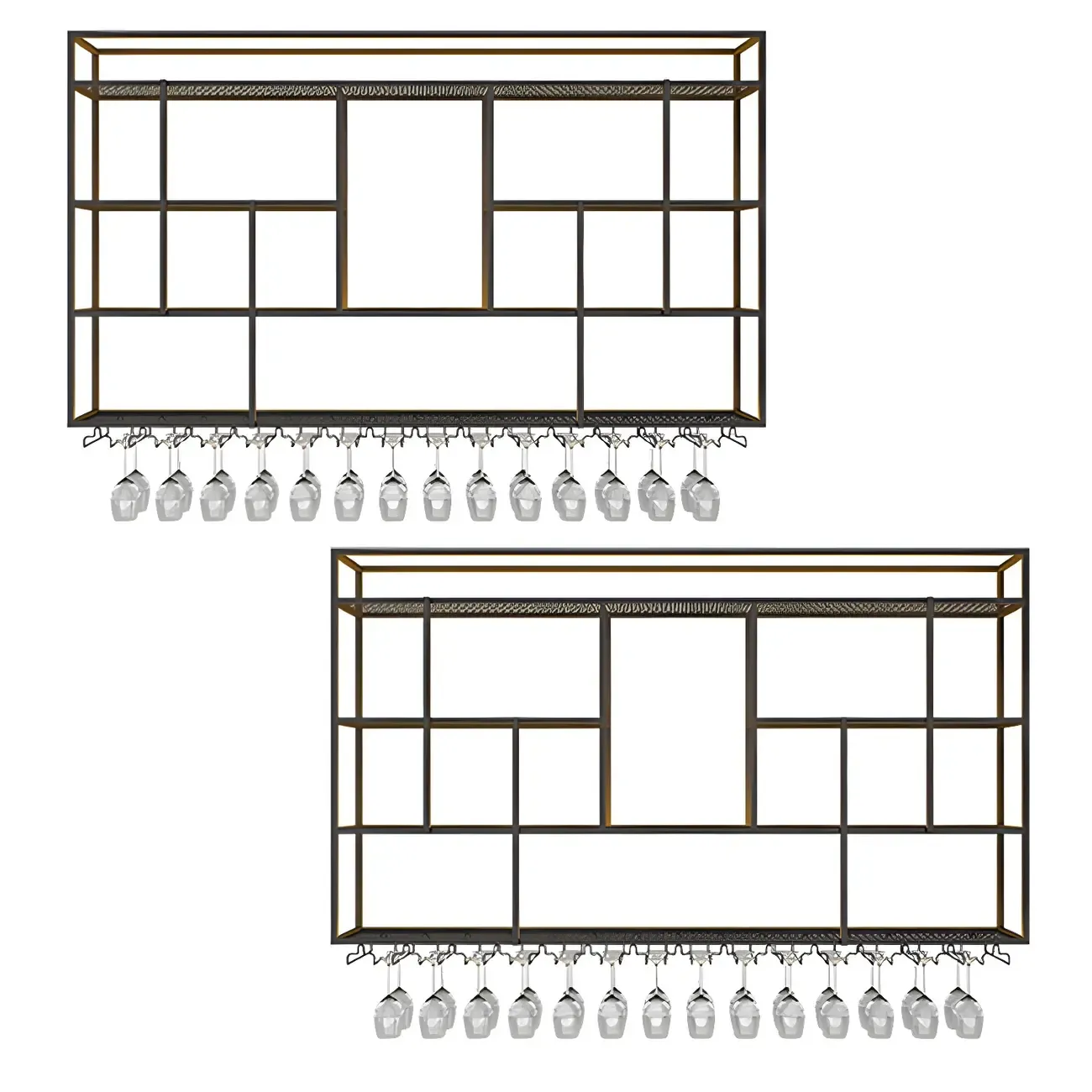 Rectangular Black Metal Wall-Mounted Wine Bottle Rack