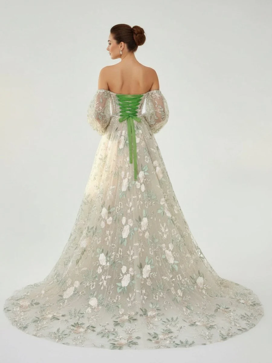 A-Line Light Green Sweetheart Pearl Wedding Dress