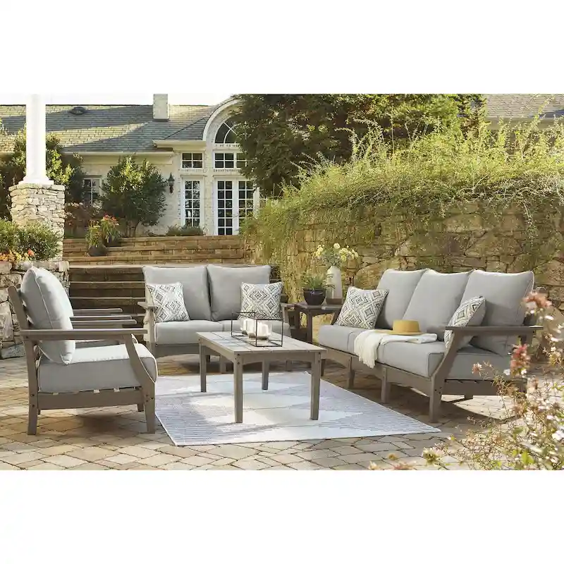 Signature Design by Ashley Visola Gray 6-Piece Outdoor Sofa and Loveseat Set - 80