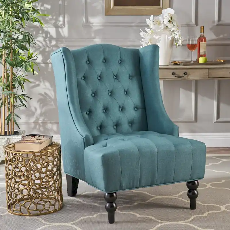 Contemporary Design Upholstered Wingback Chair, Hi-back Club Chair with Wood Legs