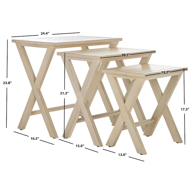 SAFAVIEH Izabela Antiqued White Birch Nesting Tables (Set of 3) - 24.4  x 16.5  x 23.8  - 24Wx17Dx24H