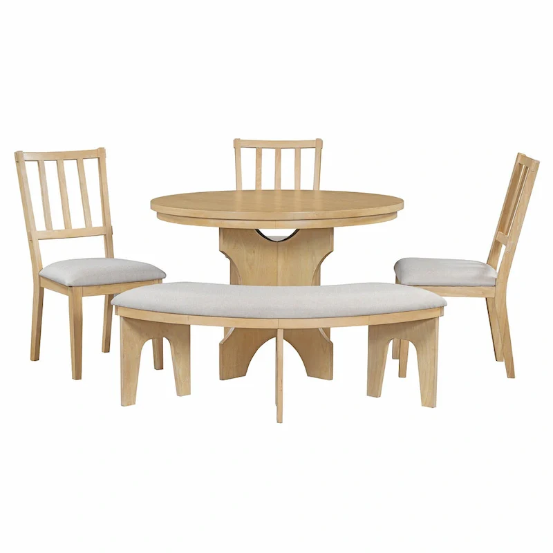 Modern Country Dining Table and Chair Sets Multi-Functional Dining Table and Chair Sets with Curved Table Base and Curved Bench