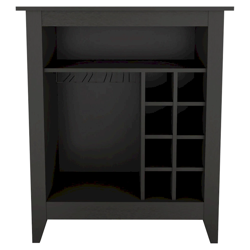 Essential Bar Cabinet, One Open Shelf, Six Built-in Wine Rack, One Drawer -Black