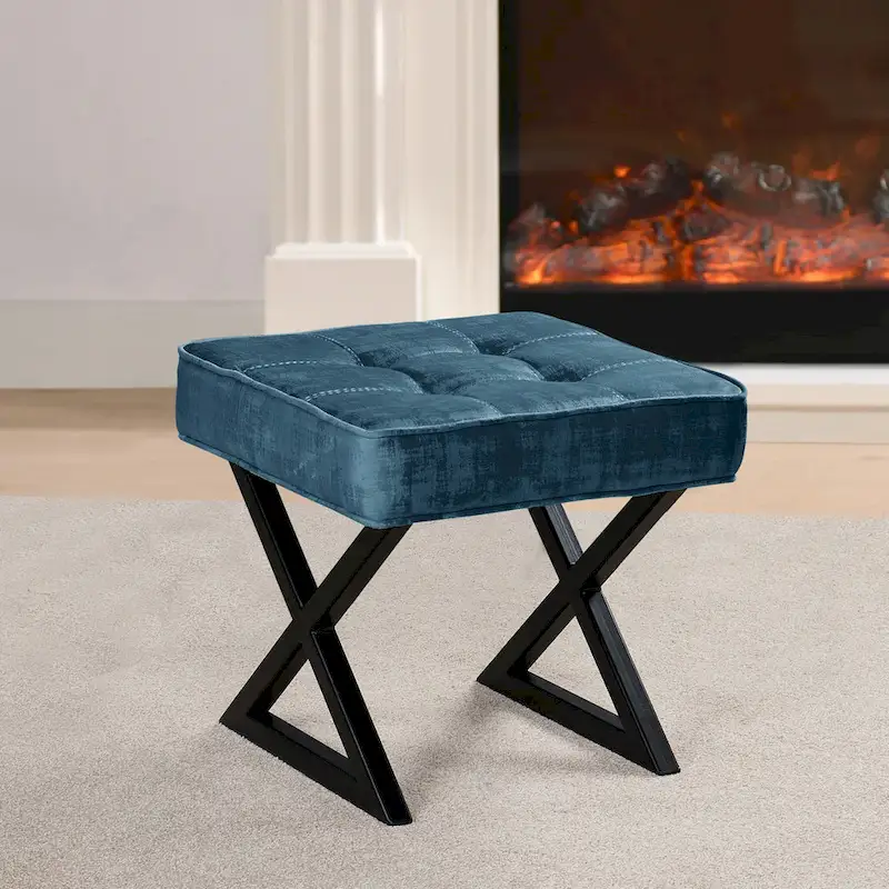 Textured Velvet Ottoman Vanity Stool 18X18X17