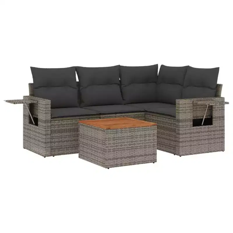 vidaXL 5 Piece Patio Sofa Set with Cushions Gray Poly Rattan