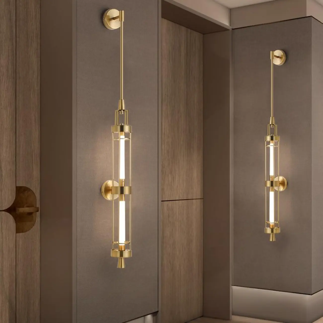 Gold Cylinder Wall Sconce Lamp with 2 LED Bulbs Warm Light