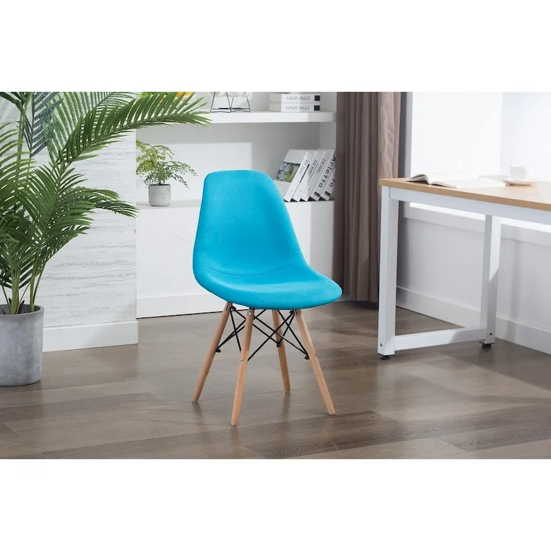 Blue / Grey Mid-Century Modern Armless Fabric Dining Chair with Beech Wood Legs – 1-Seater
