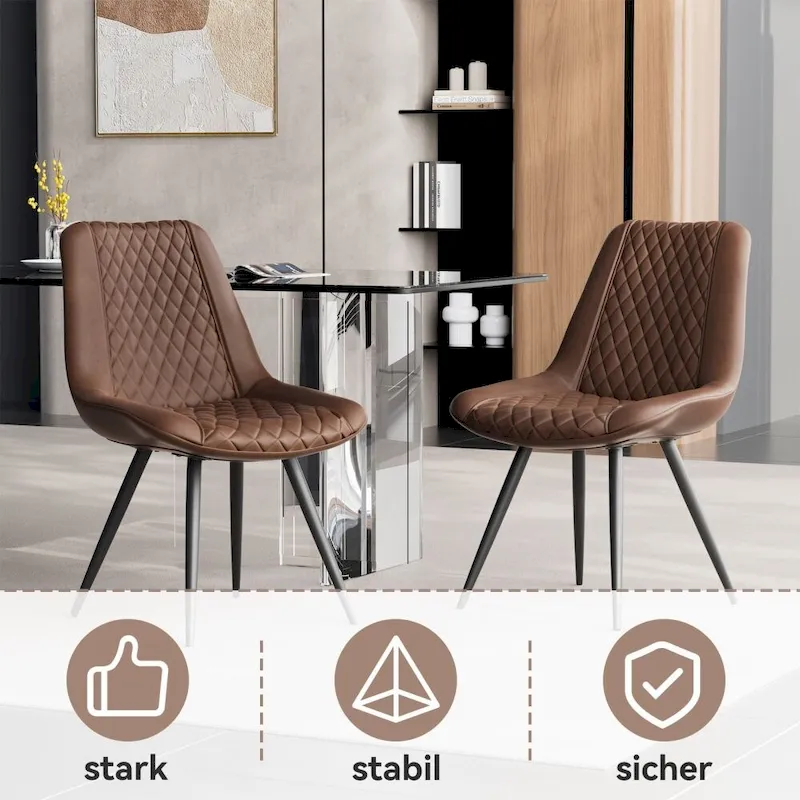 Leather Dining Chair with Metal Legs Set of 2