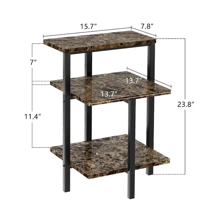 Modern 3 Tier End Table with Marble Tabletop