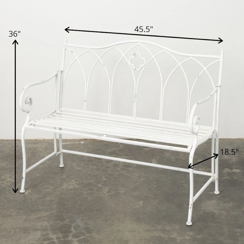Sullivans Crisp White Metal Garden Bench 36H White - 45.5L x 18.5W x 36H