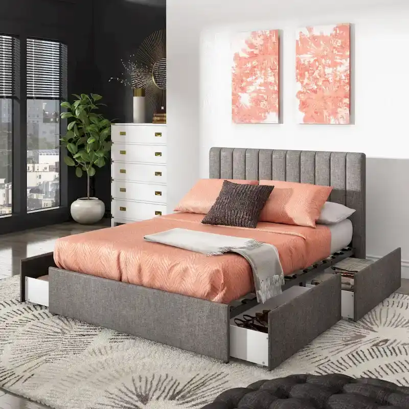Arlert Grey Linen 4-drawer Storage Platform Bed by iNSPIRE Q Modern