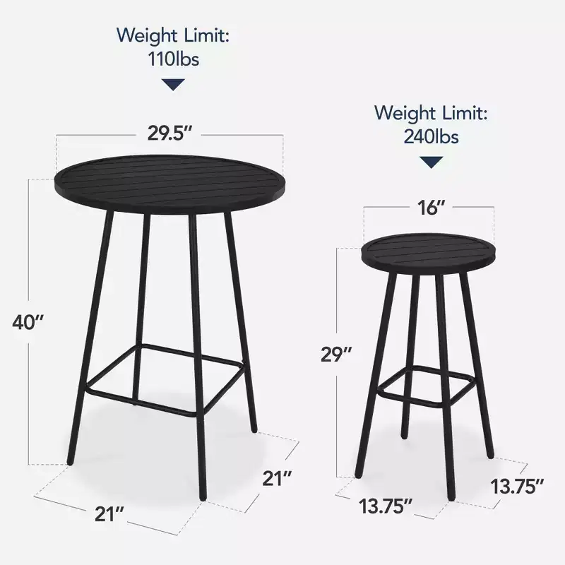 Best Choice Products 3-Piece Steel Patio Bar Height Round Bistro Set w/ Backless Stools, Slatted Design