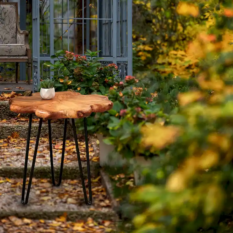 Greenage Live Edge Wood Coffee Table 4 Panels Table with Hairpin Legs