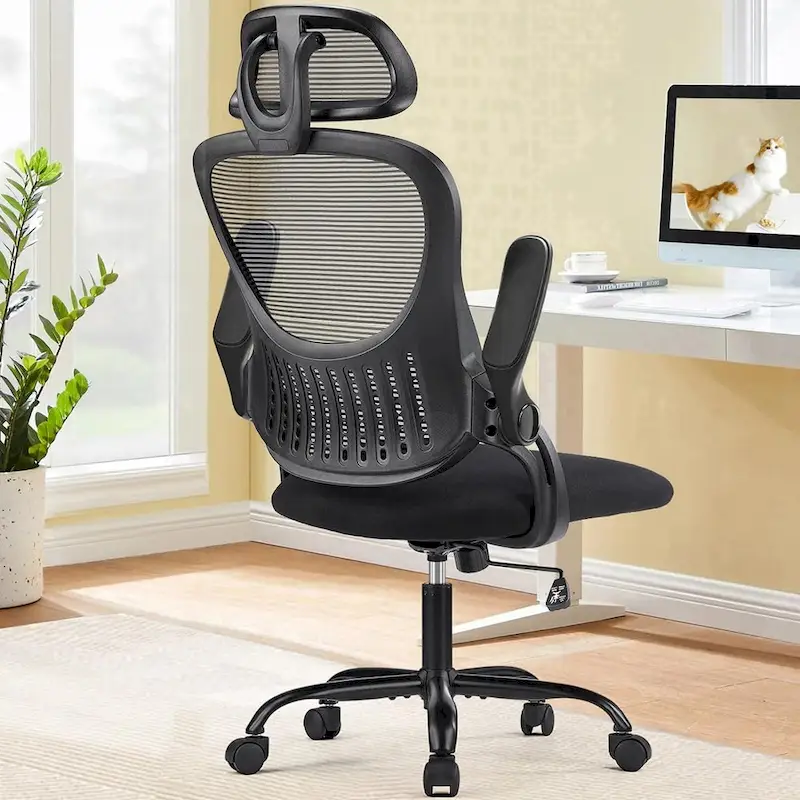 Black/Blue/Brown Mid-Back Mesh Office Chair, Flip-Up Arms, Adjustable Headrest, Single User