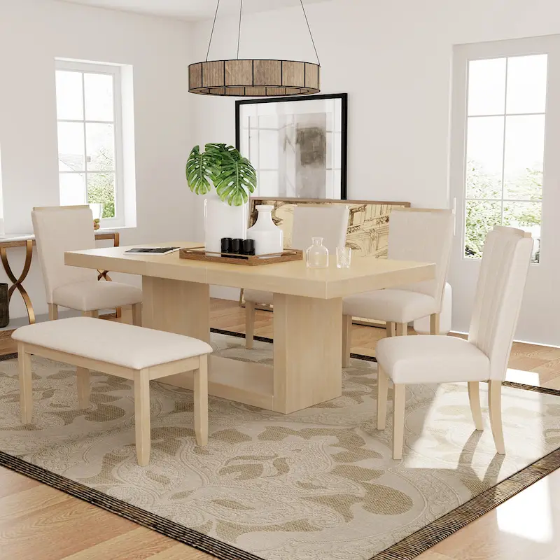 Contemporary Extendable Solid Wood Pedestal Dining Table