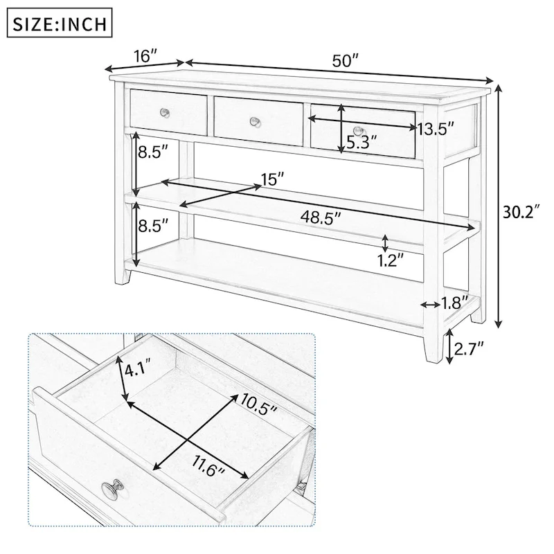 Retro Design Console Table with Two Open Shelves