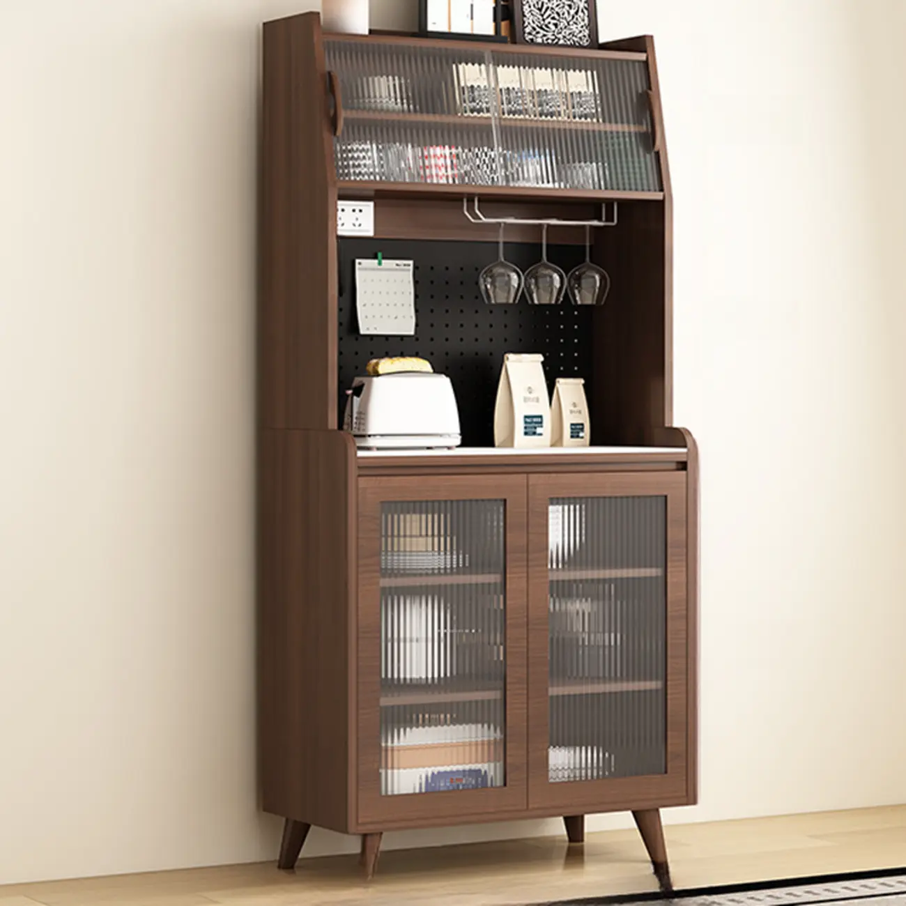 Kitchen Brown Wood Storage Sideboard with Drawer