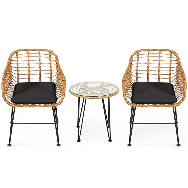 Gymax 3-Piece Outdoor Bistro Set w/ Chairs Round Glass Coffee Table for Garden Poolside Balcony Backyard Gray/Turquoise/Black/Navy/Red