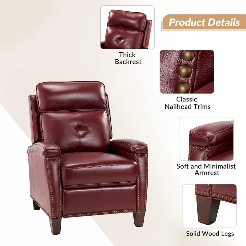 Gaspar Mid-Century Modern Pushback Recliner with Nailhead Trim by HULALA HOME