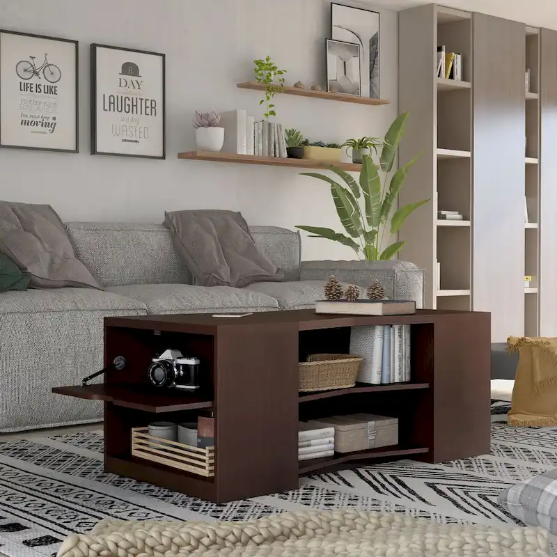 Furniture of America Orem Contemporary Brown 47-inch 6-shelf Coffee Table