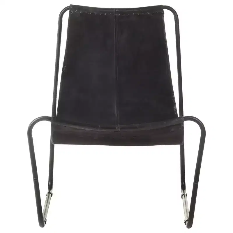vidaXL Relaxing Chair Black Genuine Leather, Powder-Coated Iron