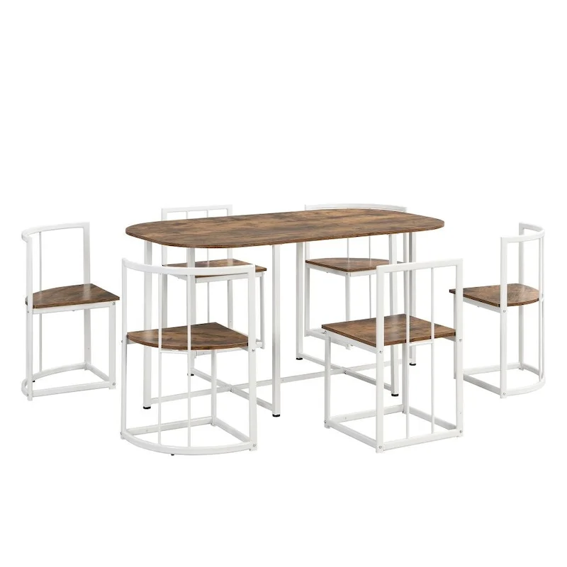 Modern 7-Piece Dining Table Set with Faux Marble Compact
