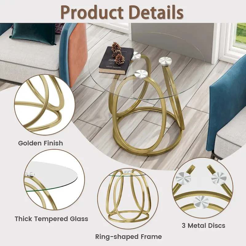 Myhozm Glass Living Room Side Table with Metal Frame