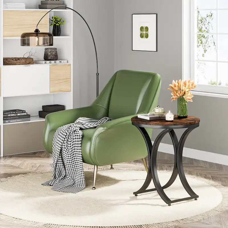 White Gold Side Table Round End Table Modern Small Coffee Table Accent C Table