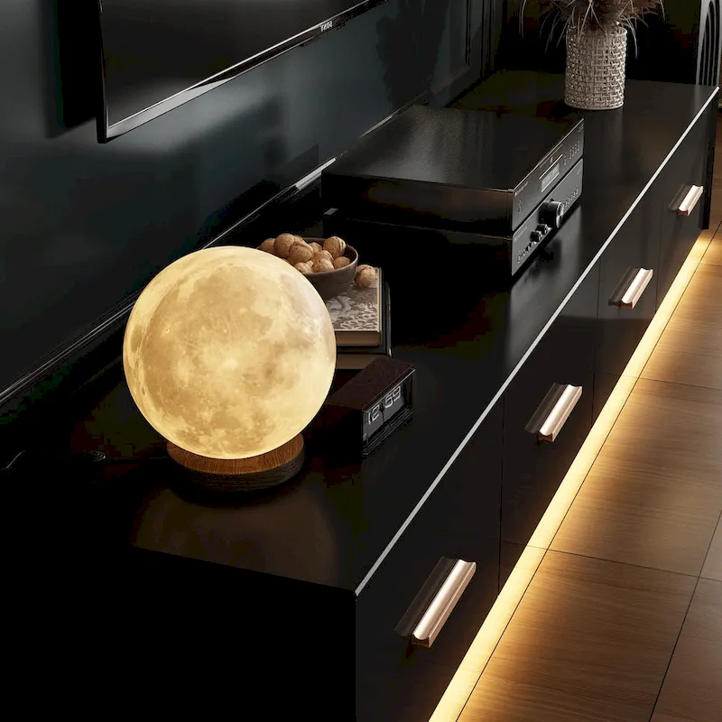 Black Entertainment Center Spacious Luxurious TV Stand Golden Accents