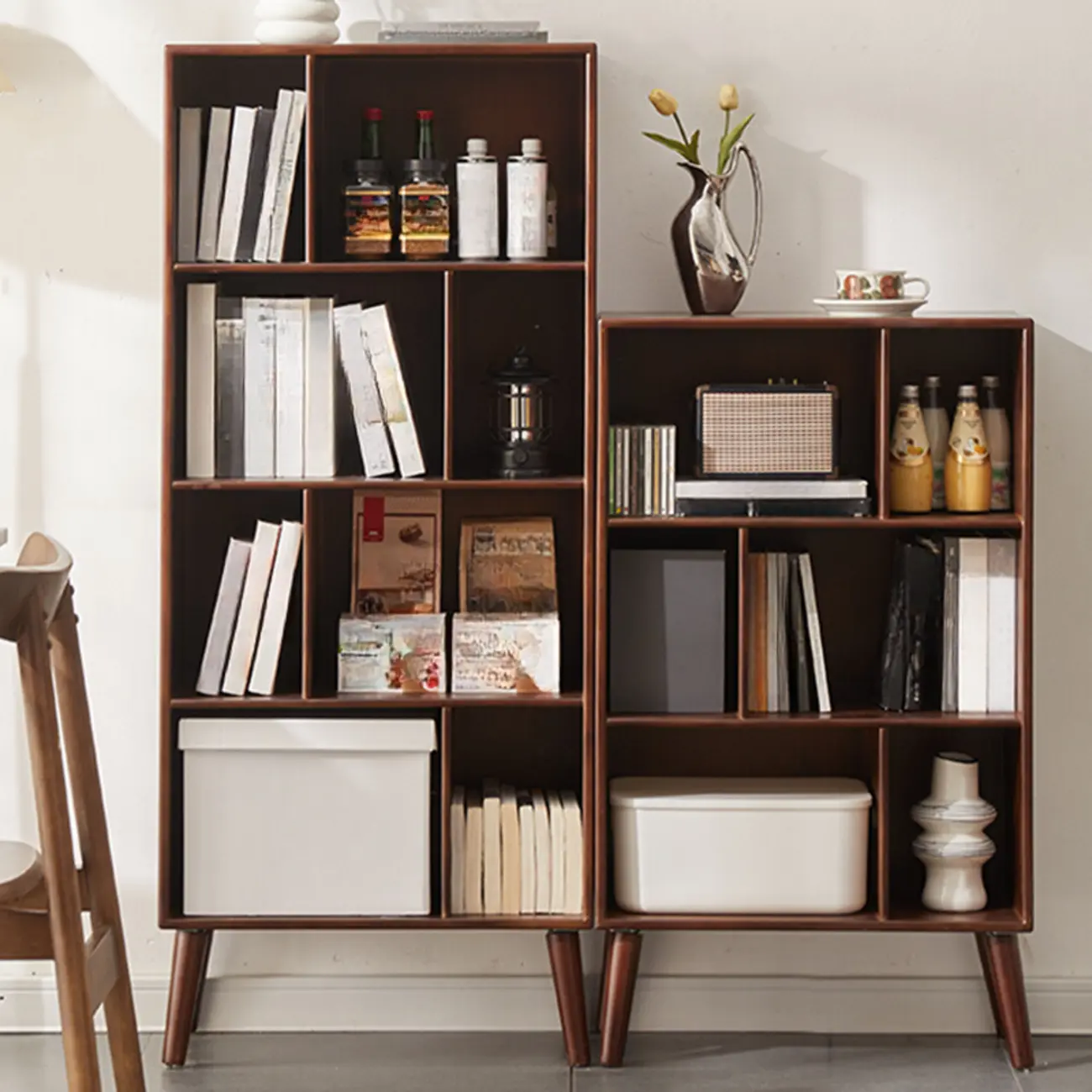 Modern Brown Wooden 4-Tier Vertical Bookcase