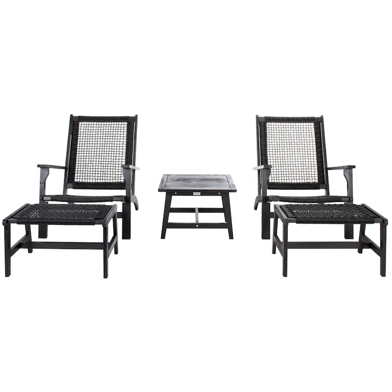 SAFAVIEH Chantelle Outdoor Solid Wood Chaise Lounge Chair and Stool Set of 2 (Includes End Table) - 27W x 35D x 33H