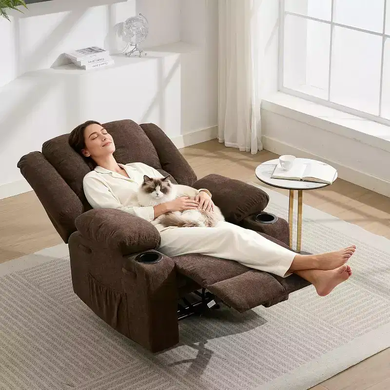 Manual Recliner w/Massage & Heating - 385Lb Capacity Accent Chair for Living Room, Bedroom, 155 Tilt, Cup Holders, Single-Box Delivery