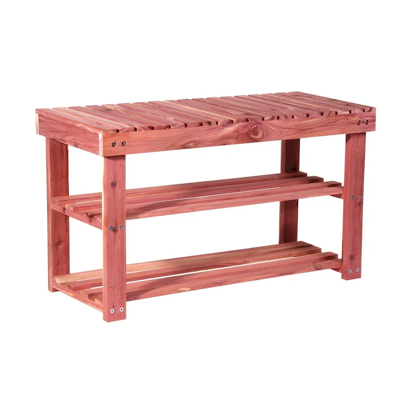 Household Essentials Cedar Fresh 2-Tier Cedar Shoe Rack and Seat Bench
