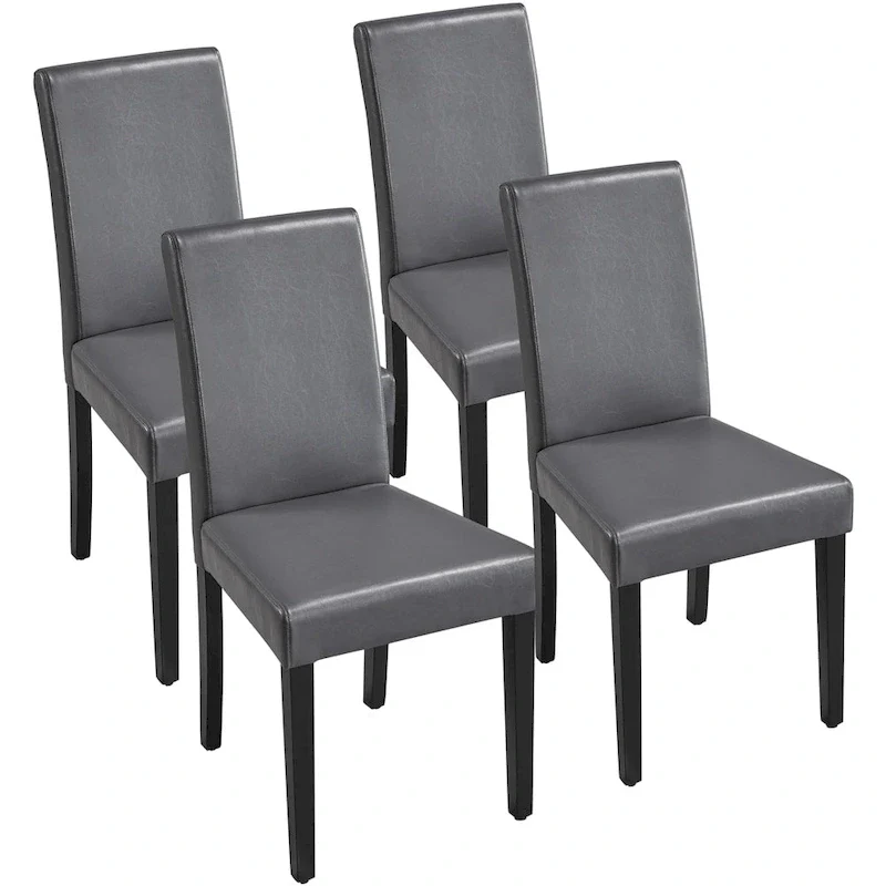 High-Back Faux Leather Dining Chairs with Foam Cushion & Rubberwood Legs – Black / Grey / Brown / White